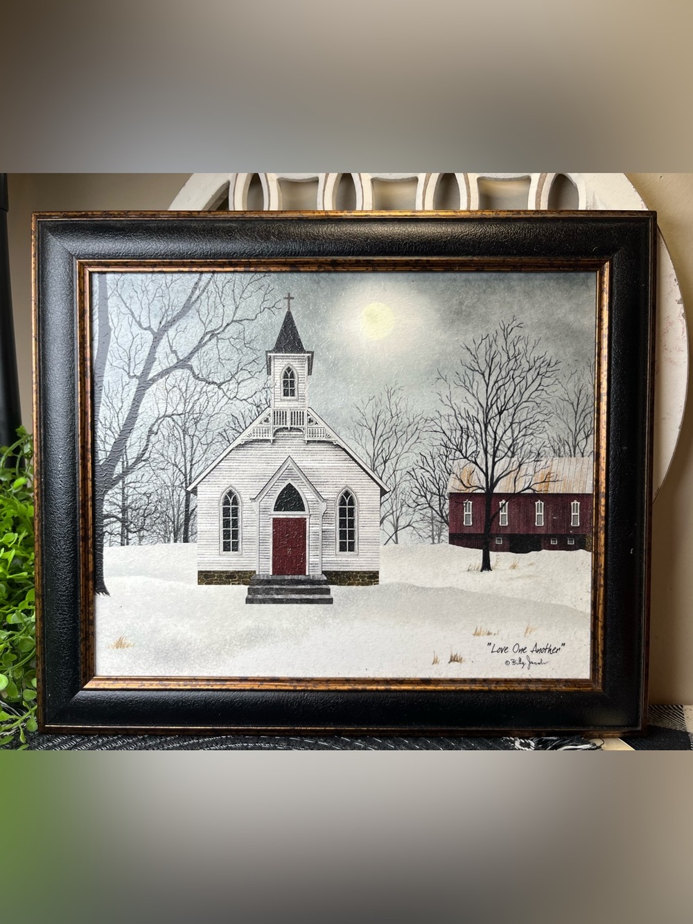 LOVE ONE ANOTHER by Billy Jacobs 8x10 Church Winter Steeple FRAMED ART PICTURE